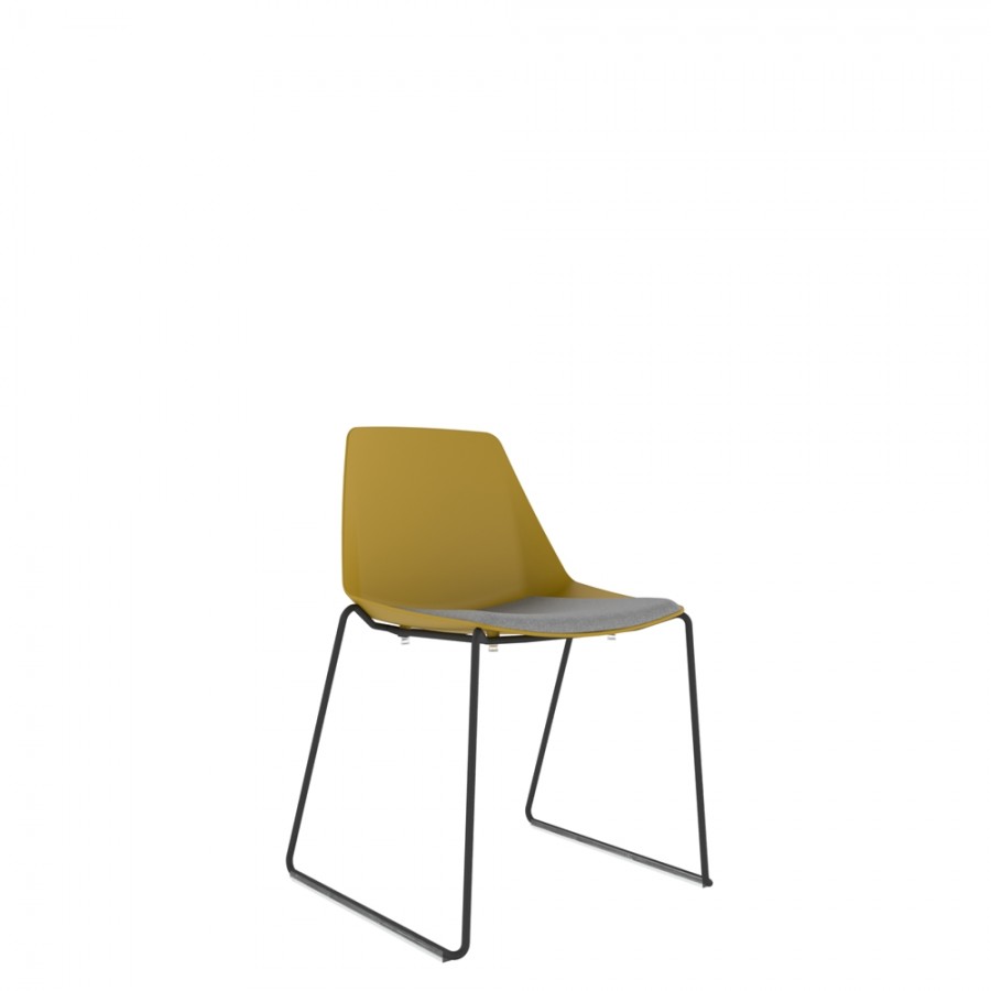 Polypropylene Shell Chair With Upholstered Seat Pad and Black Steel Skid Frame